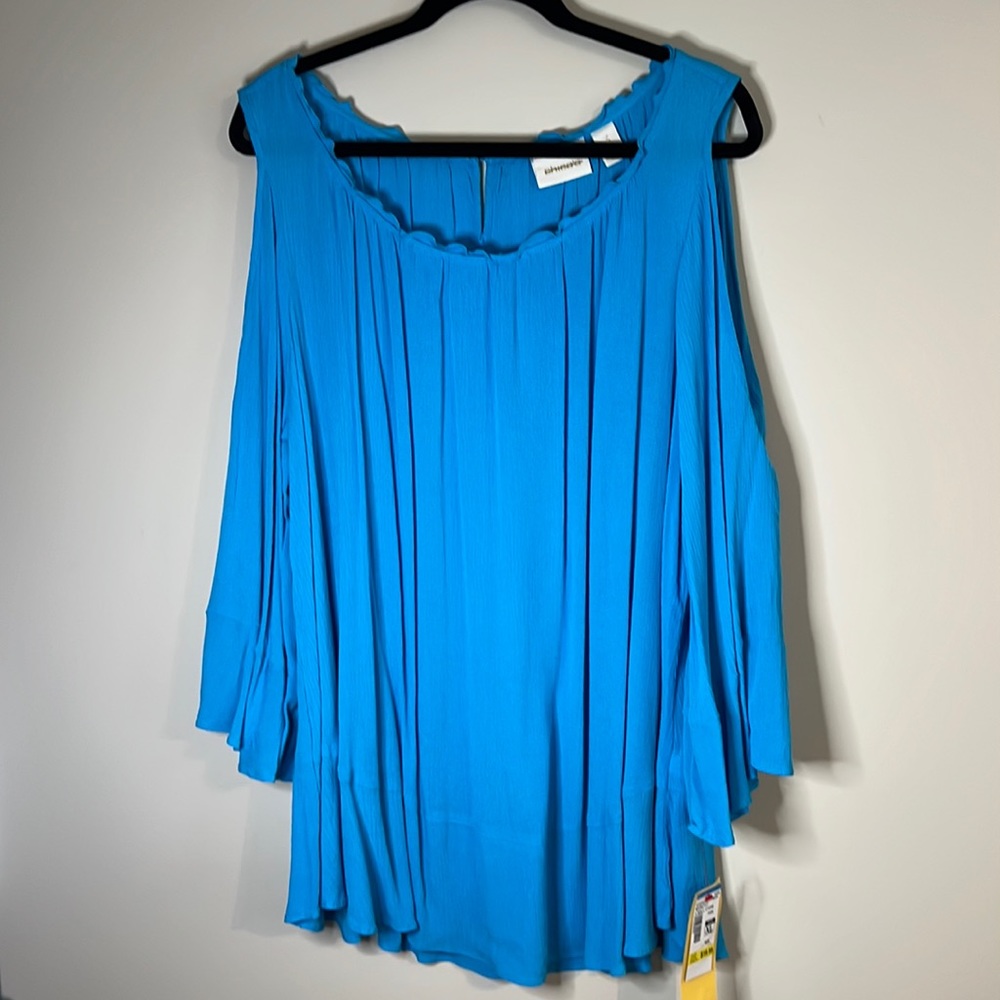 Chico’s Size 3 (reg XL) Women’s Blue Viscose Top with Shoulder Cut-outs NWT